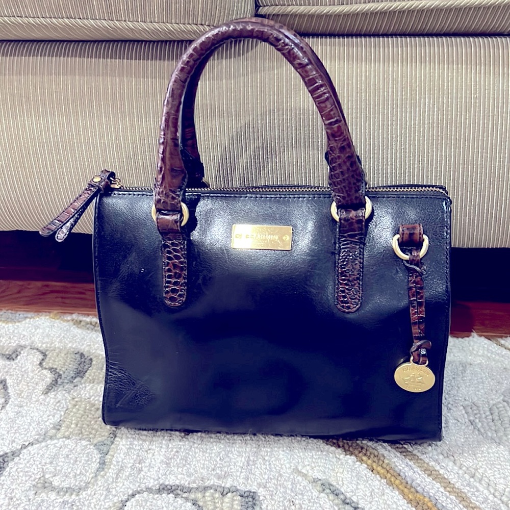 💕 Brahmin crocodile leather black brown medium vintage satchel bag 💕